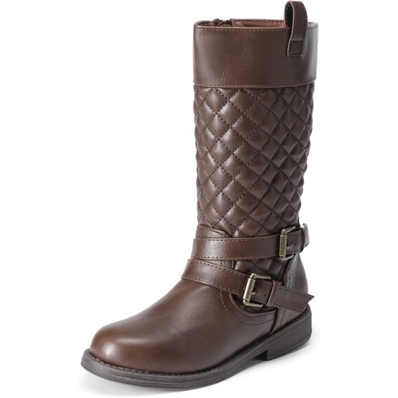 ⚡Dream Pairs Girls Brown Faux Leather Knee High Fashion Riding Toddler Boots - Picture 1 of 5